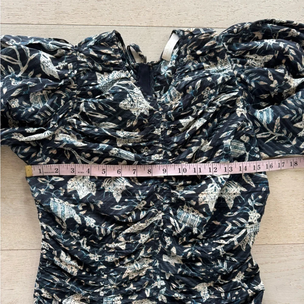Ulla Johnson Naya Puff sleeve top back zip blouse 6 rain forest